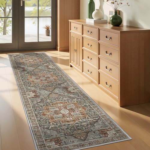 Runner Rug 2x8 Runners for Hallways Washable Rugs, Grey/Brown/Tan