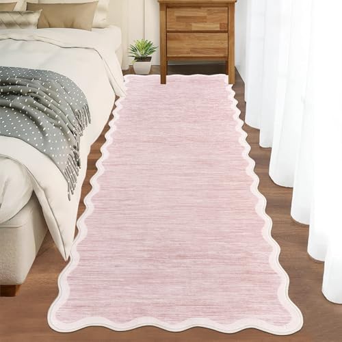 GarveeHome Scalloped Washable Runner Rug 2x6 Non Slip Kitchen Rug, Pink
