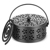 Portable Iron Mosquito Coil Holder with Handle Round Heat-Resistant Incense Holder (Black)