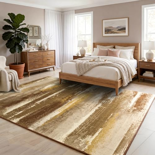 9x12 Area Rugs for Living Room, Brown Modern Abstract Rugs