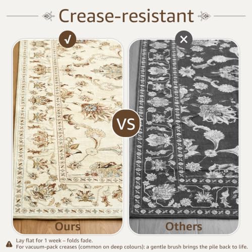 jinchan 2x6 Traditional Floral Runner Rug, Washable Rug, Oatmeal Rust