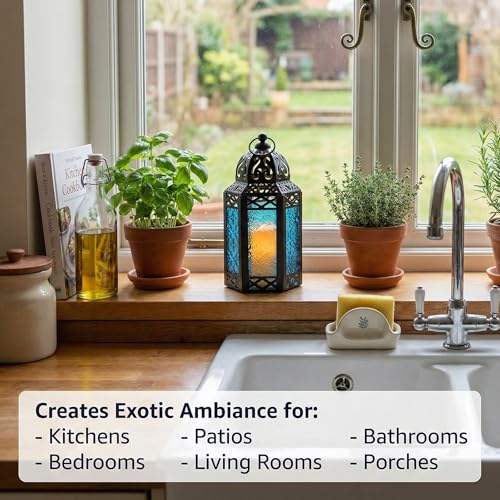 Vela Lanterns Decorative Indoor Moroccan Candle Table Centerpieces, Blue, S