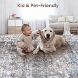 Runner Rug Hallway Runner Rug Washable Kitchen Runner Rugs with Rubber Backing 2'6''x8' 100% Polyester Vintage Rug for Entryway Indoor, Kitchen, Laundry, Bedroom (Grey and Brown)