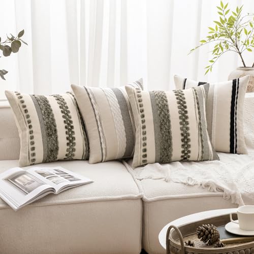 Boho Decorative Pillow Covers 20x20 Pack of 2 Black-White Stripe 2