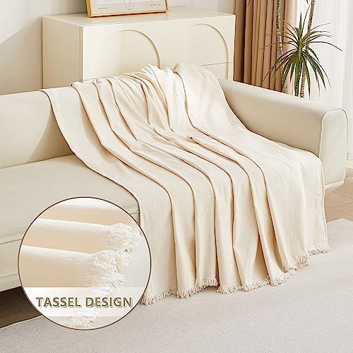 MYSKY HOME Couch Cover for Pets, Beige Couch Covers for 2 Cushion Couch Sofa, Sofa Slipcover Sectional L Shape Chenille Covers for Pets, Throw Couch for Dogs, Kids,71" X118"