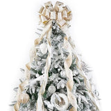 Ivory and Champagne Gold Christmas Tree Topper Bow 13 x 53 Inch Large With Streamer and Bauble Patterns for Xmas Tree Wreaths Door Staircase Home Decor