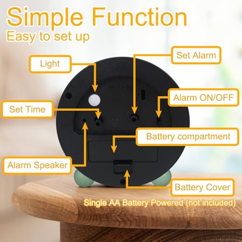 Underwater Ocean Coral and Starfish Silent Analog Alarm Clock with Light, Easy to Set Gentle Wake Bedside Table Clock, Battery-Operated, Suitable for Home, Dorm, Office Desk, (Green, 4.3 Inch)
