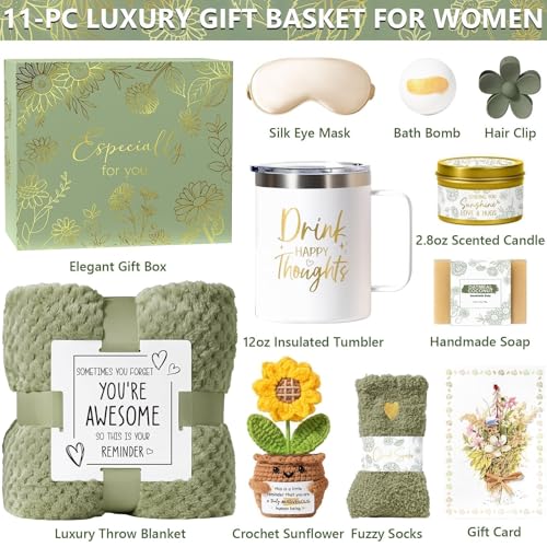 Birthday Gifts for Women Self Care Get Well Soon Gift Baskets, Spa Care Package Thinking of You Gift Set, Sympathy Inspirational Christmas Sunflower Gifts for Women Her Mom Friend Sister Wife Teacher