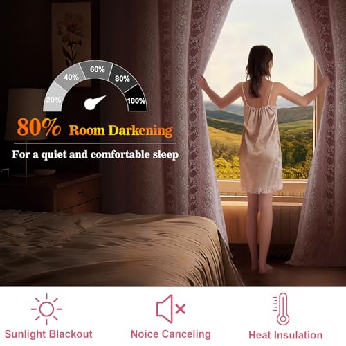Yinhua Pink Curtains for Girls Room Double Layer Blackout Curtains for Bedroom 84 Inches Long Nursery Curtain for Living Room, Grommet Drapes with Tiebacks, 52" W x 84" L