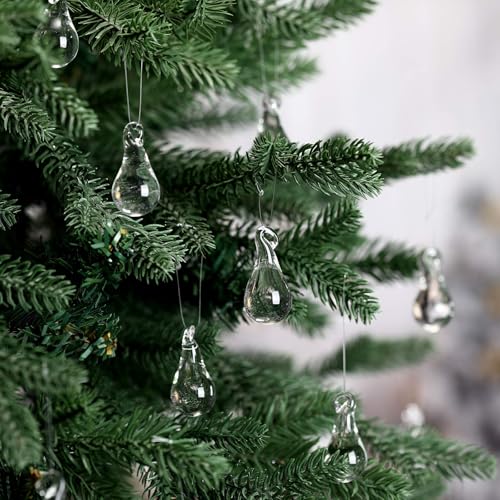 30 Pcs Clear Glass Teardrop Ornaments Christmas in July Crystal Raindrop Hanging Ornaments Crystal Chandelier Drop Pendant Icicles Decorations for Summer Tree Party Supplies (Mini Size)