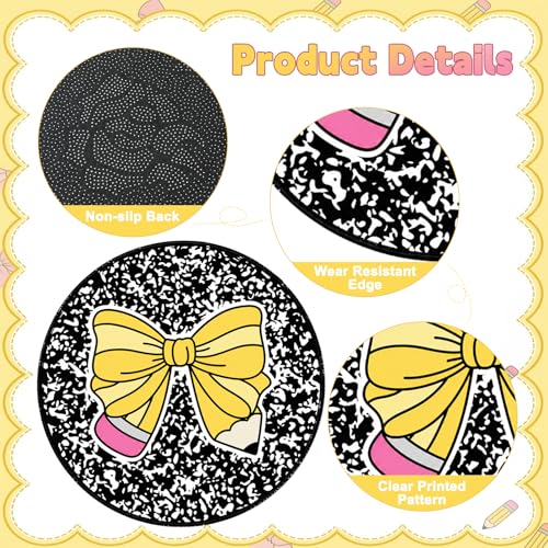 6 Pcs Pencil Bow Carpet Circle Seats for Classroom Decorations 17 Inch Pencil Bow Composition Notebook Rug Bulk Non Slip Floor Cushion Mat for Preschool Kindergarten Daycare Reading Corner