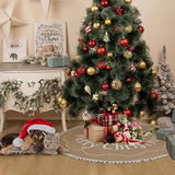 AerWo Christmas Tree Skirt 36 Inch, Burlap Tree Skirt Printed with White Snowflake and Merry Christmas Decor, Brown Tree Skirt for Christmas Decorations New Year Holiday Party Supply Indoor Outdoor