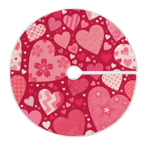 SUABO Happy Valentines Love Heart Christmas Tree Skirt 48 Inch, Pink Tree Floor Door Mat for Party Decoration Holiday Decor Home Indoor Outdoor