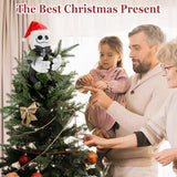 Tree Topper Decorations for Halloween and Christmas, Cute Plush Jack Huggers with Santa Hat, Poseable Handmade Tree Topper Party Decor