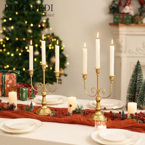 Romadedi Gold 3 Arm 11.8" Candelabra Candle Holders, Set of 2