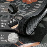 Washable 8x10 Area Rugs for Living Room Non Slip, Boho Botanical Soft Birds Bug Moody Rugs for Bedroom, Ultra-Thin Floral Flower Throw Carpet for Classroom Home Office Dorm Room, Black/Multi