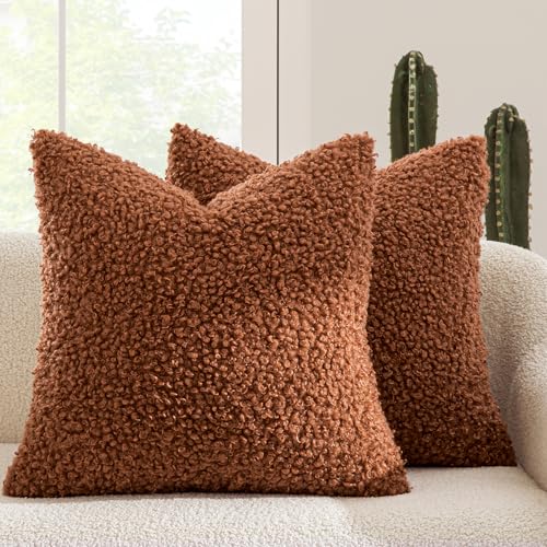 MIULEE Decorative Faux Fur Pillow Covers Sherpa 18x18 Rust