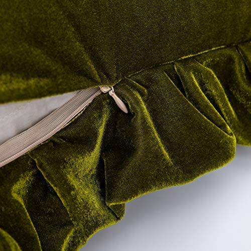 Glory Season Velvet Throw Pillow Cover Soft Decorative Luxurious Solid Square Cushion Case for Sofa Couch Bedroom Farmhouse,Pack of 2, 18 x 18 Inches, Olive Green