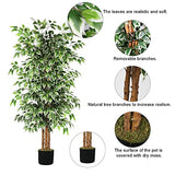 GTIDEA 6ft Ficus Artificial Tree, Tall Faux Trees Indoor with Natural Trunk and Fake Silk Tree Fake Plants for Home Decor Living Room Outdoor Balcony House Office (NO VASE Included)