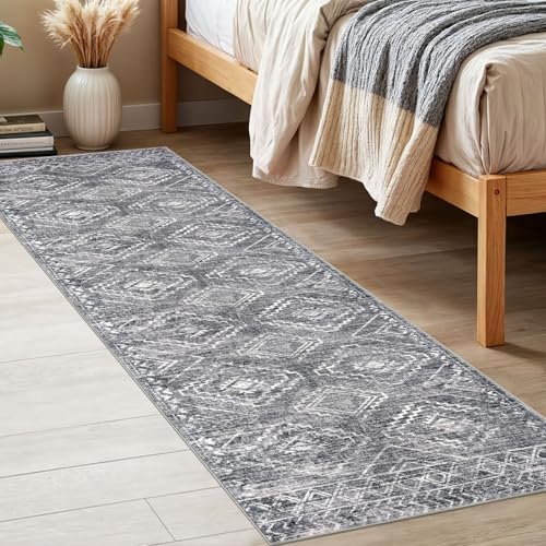 Washable Runner Rug 2x6 ft Non-Slip Hallway Runners, Grey