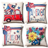 Hongsome 4th of July Decor-Throw Pillow Covers 18x18in Set of 4,Patriotic Linen Pillow Case for Independence Day,Memorial Day,Veteran's Day,USA,American Summer Outdoor Red White Blue Decorations