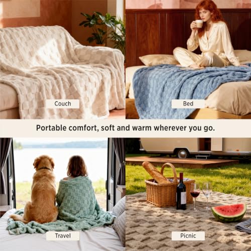 Bedsure Checkered Soft Cozy Fleece Full Blanket for Bed, Black, 84"×90"