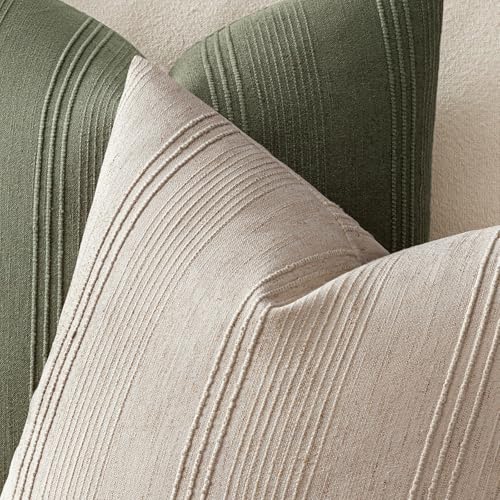 MIULEE Decorative Striped Throw Pillow Covers 18x18 in Natural Linen 2 Pack