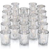 24Pcs Silver Votive Candle Holders for Table - Mercury Glass Votives Silver Candle Holder - Tealight Candle Holder for Wedding Centerpieces & Party Decorations