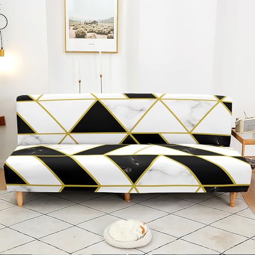Hixingo Stretch Armless Futon Cover, Futon Mattress Cover Soft Futon Covers with Elastic Bottom, Washable Futon Slipcovers Marble Futon Couch Cover (Medium (63-75"),Black White Marble)