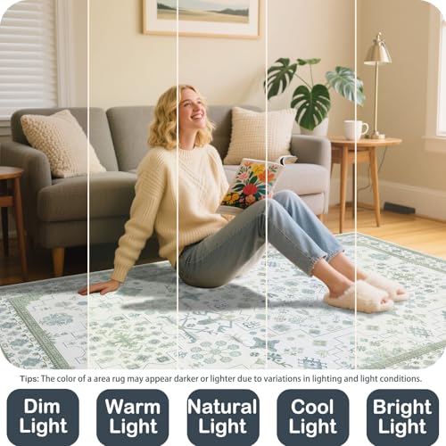 2'6 x 10' Runners Rug for Kitchen Washable (Pale Sage Misty Blue)