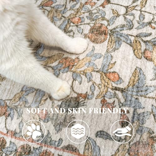 jinchan 2x3 Floral Vintage Washable Accent Entryway Rug, Orange