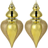 2 Pcs 9" Large Shatterproof Finial Drop Ornaments - Gold Christmas Big Ornaments Hanging Ball for Holiday Decorations