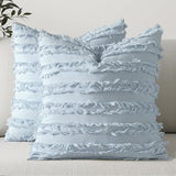 MIULEE Decorative Boho Throw Pillow Covers Set of 2 Light Blue Linen Striped Jacquard Pattern Summer Coastal Cushion Covers for Sofa Couch Living Room Bedroom 18x18 Inch
