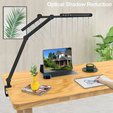 Led Desk Lamp with Clamp, Architect Desk Lamp for Home Office with Atmosphere Lighting, 24W Ultra Bright Auto Dimming Computer Light Stepless Dimming and Tempering LED Table Light