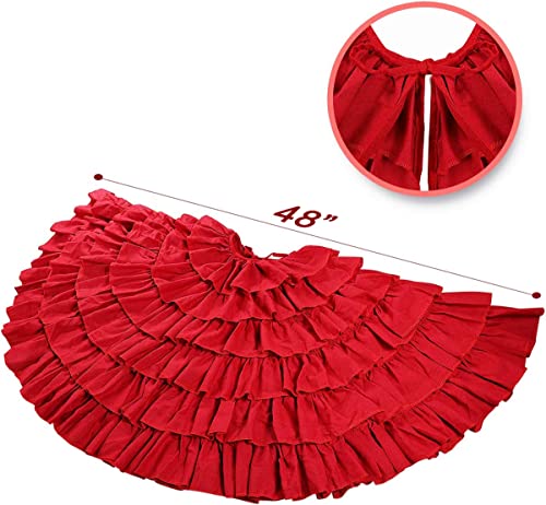 yuboo Large Red Ruffle Tree Skirt 48", Rustic Farmhouse Wedding Decorations, Tiered Fluffy Tree Skirt for Engagement Party & Mother Day Holiday Decor