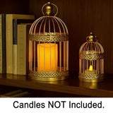 Vela Lanterns Decorative Indoor Bird Cage Candle Holder Set of 2, Gold