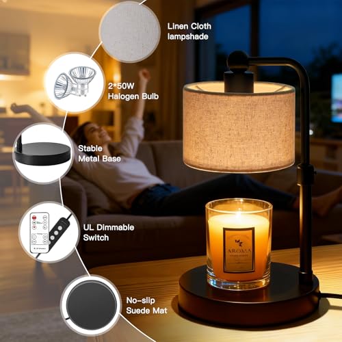 Candle Warmer Lamp with Timer, Dimmable Candle Lamp Warmer for Jar Candles, Wax Warmer with 2 Bulbs, Birthday Gifts for Women Mom, House Warming Gifts New Home Decor (Dual-Bracket)