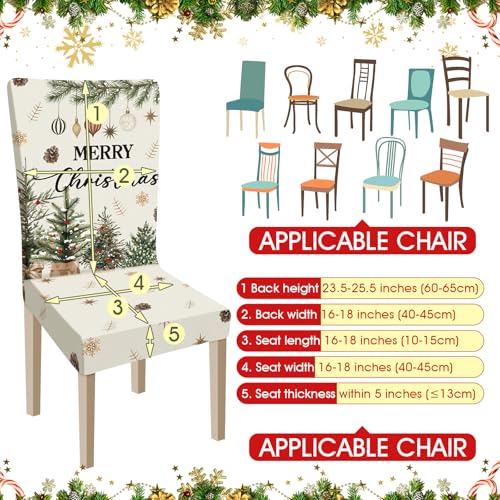 Ganeen 6 Pcs Christmas Chair Covers Merry Christmas Chair Back Cover Stretch Xmas Seat Protector Washable Xmas Dining Seat Protector Slipcover for Dining Room Kitchen Holiday Party (Pine Cone Style)