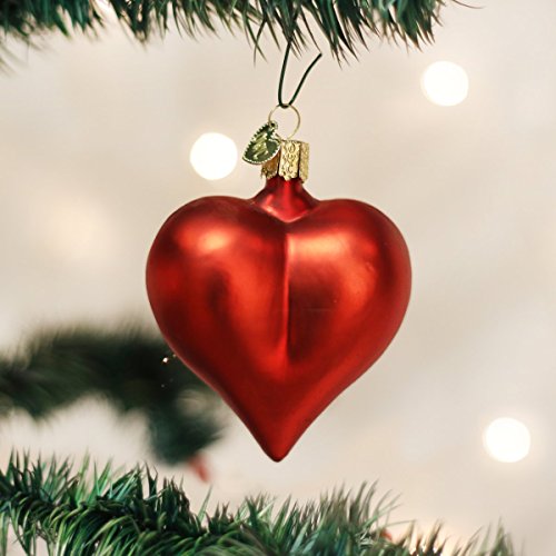 Old World Christmas Large Matte Red Heart Glass Blown Ornament for Christmas Tree, Handcrafted Holiday Decoration, Heart Collection