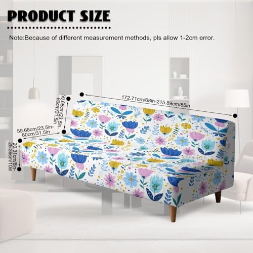 Xoenoiee Futon Sofa Bed Cover Stretch Armless Futon Slipcover Washable Elastic Sofa Couch Covers Home Furniture Protector, Boho Abstract Floral Daisy