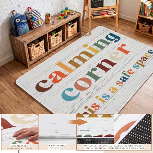 Dunzy 3.3 x 4 ft Calming Corner Items Calm Corner Classroom Rug Reading Rug Soft Fluffy Mental Health Feelings Floor Mat for Back to School Living Bedroom Playroom First Day of School Decor