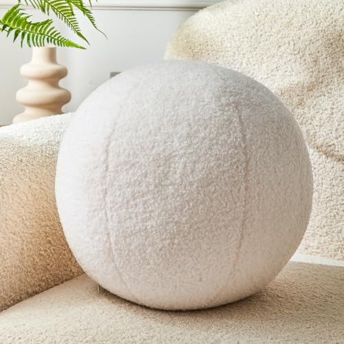 Cream White Ball Pillow 11.8 Inches Boucle Round Throw Pillow Simple Modern Sphere Shaped Throw Pillow，Nordic Style Cushion Decorative Pillow for Couch,Sofa,Bedroom