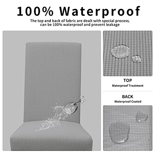 Easy-Going 100% Waterproof Dining Room Chair Cover Set of 6, Stretch Jacquard Parson Chair Slipcover Removable Washable Chair Protector for Home, Restaurant, Banquet (Large, Light Gray)