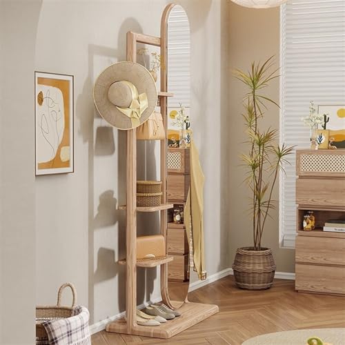 Decorative Solid Wood Fitting Mirror Wall-Mounted Multi-Purpose Home Bedroom Clothes Hanger Integrated Full-Length Floor-Standing Dressing for Living Room