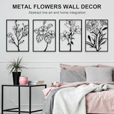 ZNZAPO 4 Pcs Black Metal Flower Wall Art, Abstract Line Art Wall Decor, Minimalist Floral Wall Hanging Art, 3d Wall Art Sculptures Decor for Living Room Bedroom Bathroom (11 × 15.7”)