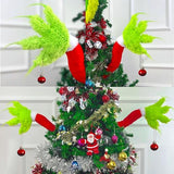 Christmas Elf Body Tree Decorations, Christmas Green Monster Stole Xmas Tree Topper, Pose-able Elf Stuffed Leg Arm and Head for Christmas Tree Decor Hanging Ornament (Arms, 27.6x7.8 inch)