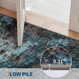 GarveeHome Washable Area Rugs 2x6 Non-Slip Abstract Runner Rugs, Ultra-Soft Low Pile Floor Cover, Stain Resistant Contemporary Indoor Floor Carpet for Hallway, Bedroom, Laundry, Blue Green
