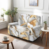 Reclining Loveseat Slipcover, White Gold Marble Crack Abstract Print 6-Piece Stretch Lazy Boy Sofa Covers, 2 Seat Loveseat Recliner Cover Thick Soft Washable