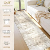 Washable 2x8 Runner Rug for Hallway: Kitchen Runner Non Slip Neutral Soft Abstract Modern Low Pile Stain Resistant Carpet Runner for Entryway Bedroom Bathroom Laundry Indoor Floor (Beige, 2'x8')