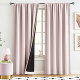 Pink Blackout-Curtains for Bedroom Pom Pom Thermal Insulated 100% Full Blackout Curtain Panels for Girls Baby Nursery Room 84 inch Energy Efficient Window Drapes for Kids 52"w x2 Panels Rod Pocket